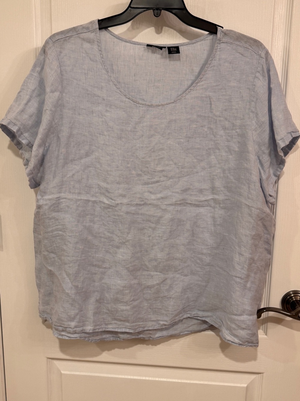 Tahari Light Blue Short Sleeve Linen Top